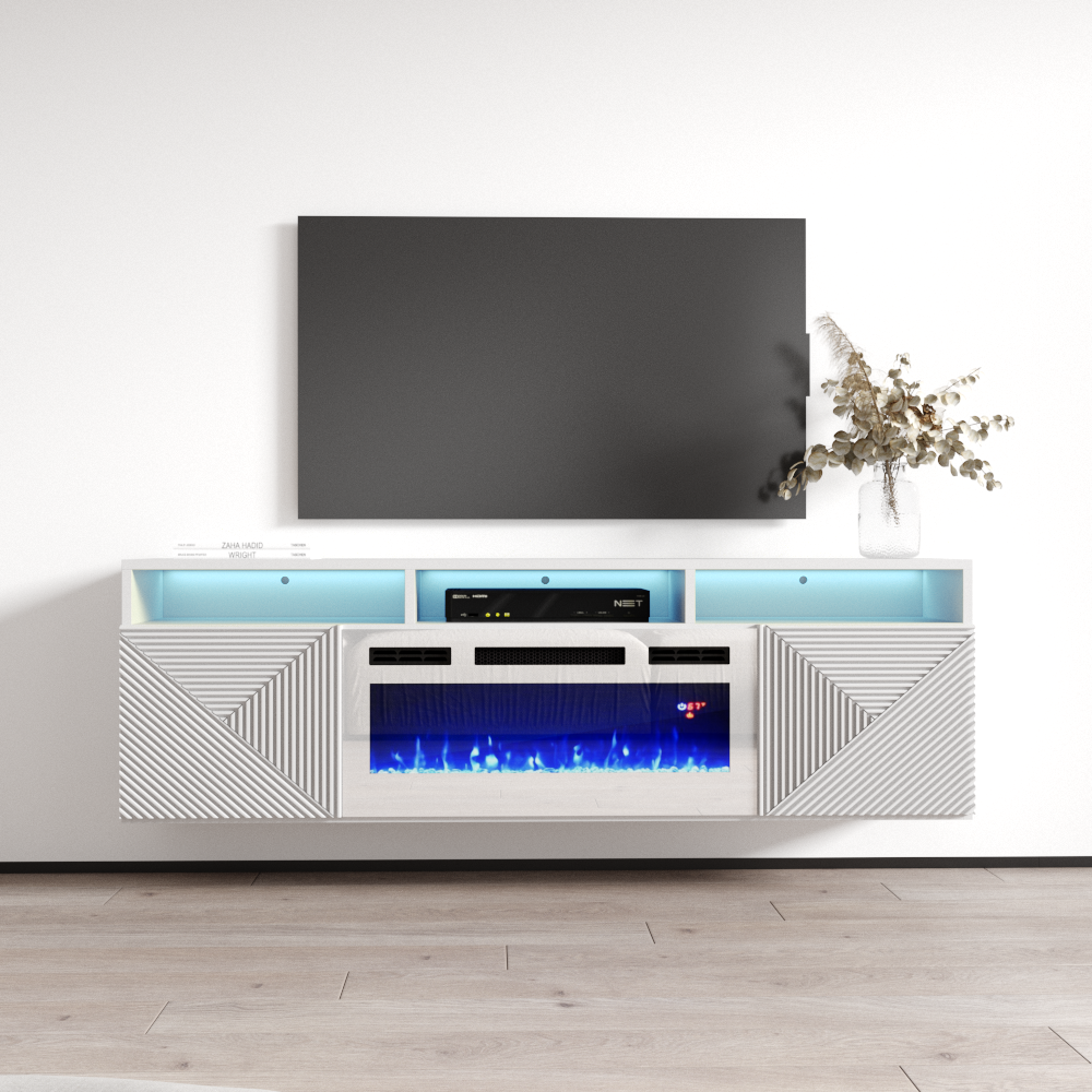 Floating tv deals console with fireplace